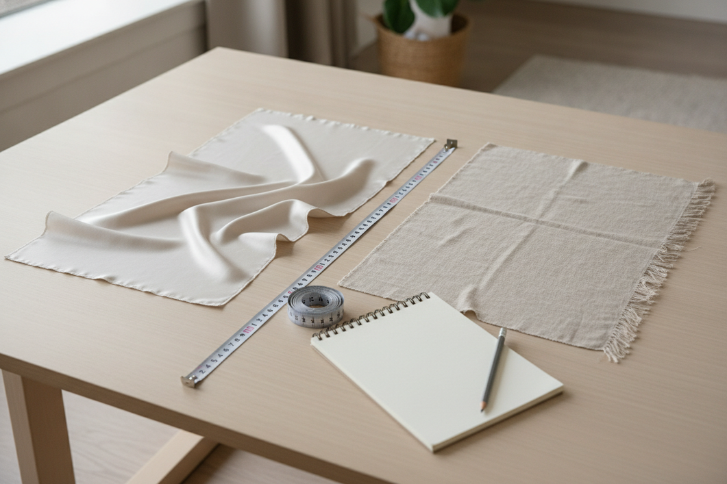 Two silk textile samples arranged for a broad quality comparison before purchase