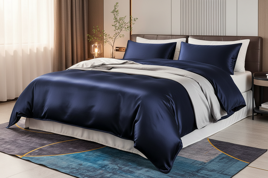 22Momme 3Pcs Silk Set Duvet Cover+2x Pillowcases arranged as an inviting bedroom bedding set