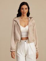 [Tan] SilkSilky  Long Sleeve Hooded Women's Outerwear 005