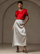 [Wine] SilkSilky  Short Sleeve Boat Neck Women's T-Shirt 006