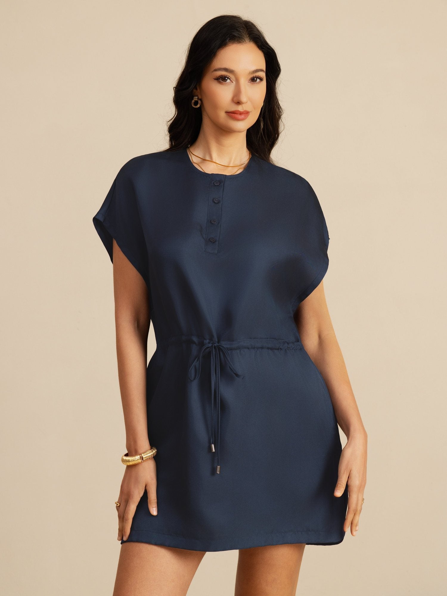 [Dark Blue] SilkSilky  Cap Sleeve Dress 001