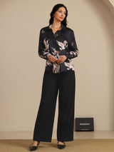[Black] SilkSilky  Long Sleeve Lapel Collar Women's Shirt 008