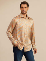 [Yellow Heart Geo] SilkSilky  Long Sleeve Lapel Collar Men's Shirt 004