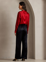 [Red] SilkSilky  Long Sleeve Lapel Collar Women's Shirts 002