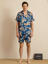 [Navy Dragon] SilkSilky  Short Sleeve Lapel Collar Men's Pajamas 003