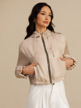 [Tan] SilkSilky  Long Sleeve Hooded Women's Outerwear 004