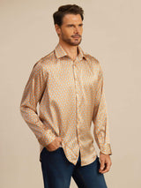 [Yellow Heart Geo] SilkSilky  Long Sleeve Lapel Collar Men's Shirt 003