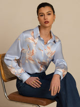 [Light Blue] SilkSilky  Long Sleeve Lapel Collar Women's Shirt 001