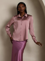 [Pale Mauve] SilkSilky  Long Sleeve Lapel Collar Women's Shirt 005