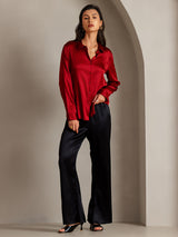 [Red] SilkSilky  Long Sleeve Lapel Collar Women's Shirts 004