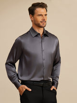 [Dark Gray] SilkSilky  Long Sleeve Lapel Collar Men's Shirt 001