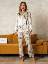 [Tropical Jungle] SilkSilky  Long Sleeve Lapel Collar Women's Pajamas 005
