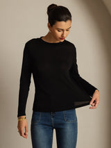 [Black] SilkSilky  Long Sleeve Crew Neck Women's T-Shirt 003