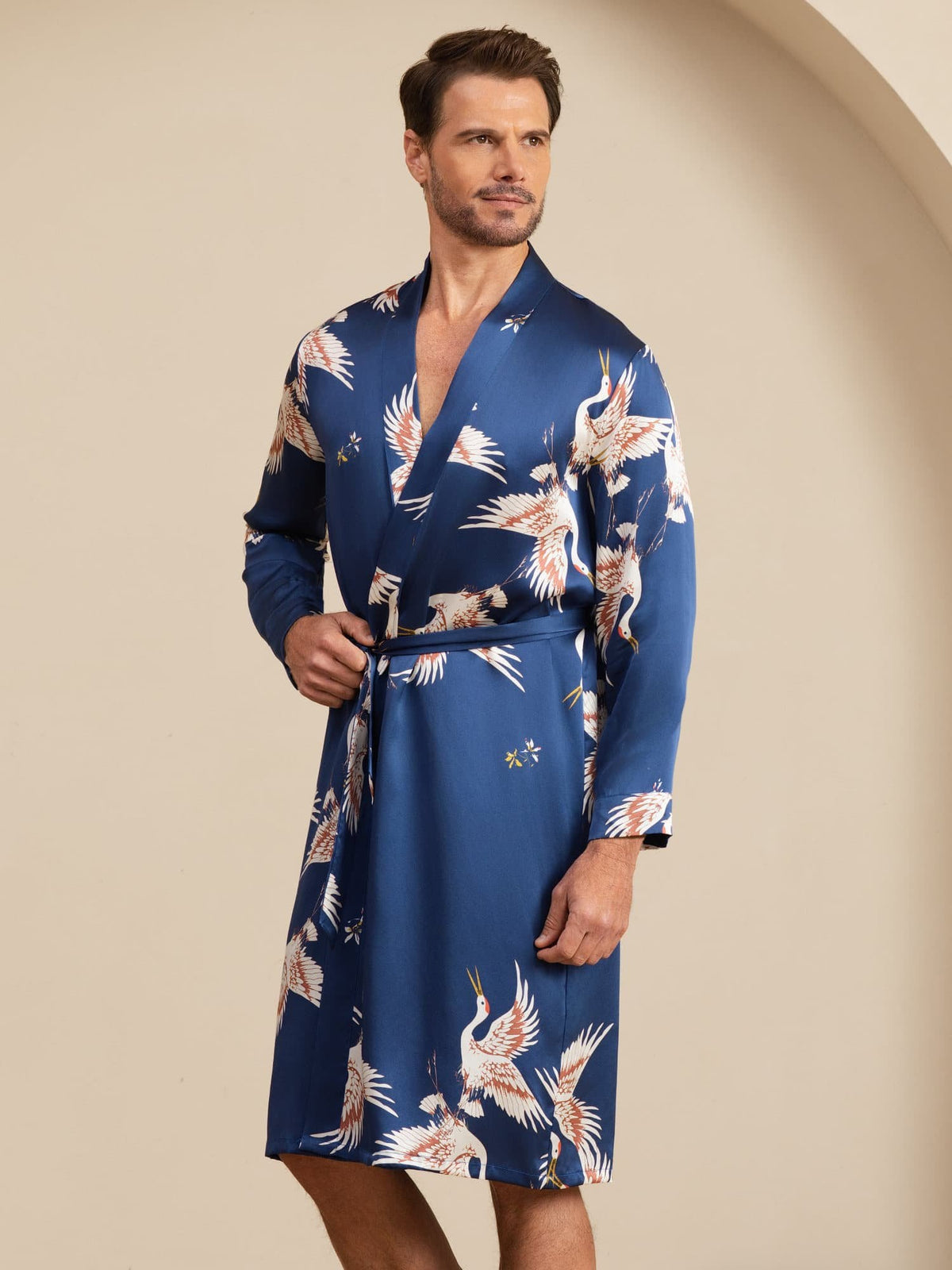 [Dark Blue] SilkSilky 19Momme Mens Robe 001