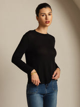 [Black] SilkSilky  Long Sleeve Crew Neck Women's T-Shirt 006