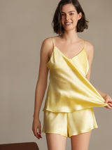 [Light Yellow] SilkSilky  Spaghetti Strap V Neck Camisole Set 003