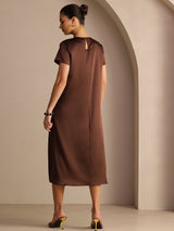 [Bitter Chocolate] SilkSilky  Short Sleeve Crew Neck Dress 002