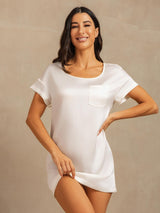 [White] SilkSilky  Short Sleeve Round Neck Nightgown 007