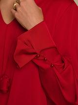 [Wine] SilkSilky  Long Sleeve V Neck Women's Blouse 005
