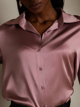 [Pale Mauve] SilkSilky  3/4 Sleeve Lapel Collar Women's Shirts 008
