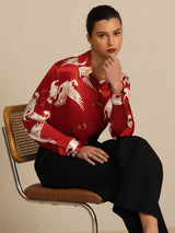 [Wine] SilkSilky  Long Sleeve Lapel Collar Women's Shirt 008
