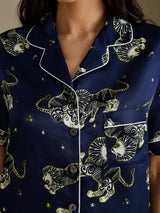 [Navy Lion] SilkSilky Short Sleeve Notch Collar Women's Pajamas 005