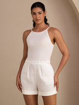 [White] SilkSilky  Sleeveless Crew Neck Camisole Top 003
