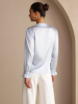 [Sky Blue] SilkSilky  Long Sleeve Split Women's Blouse 002