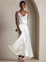 [White] SilkSilky  Spaghetti Strap Cowl Neck Camisole Top 007