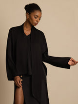 [Black] SilkSilky 19Momme Silk Long Sleeve V Neck Blouse 003