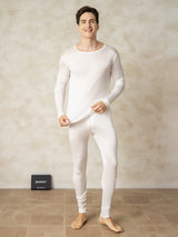 [White] SilkSilky  Silk Jersey Long Sleeve Round Neck Men's Long Johns 001