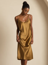[Brown] SilkSilky Spaghetti Strap U Neck Dress 007