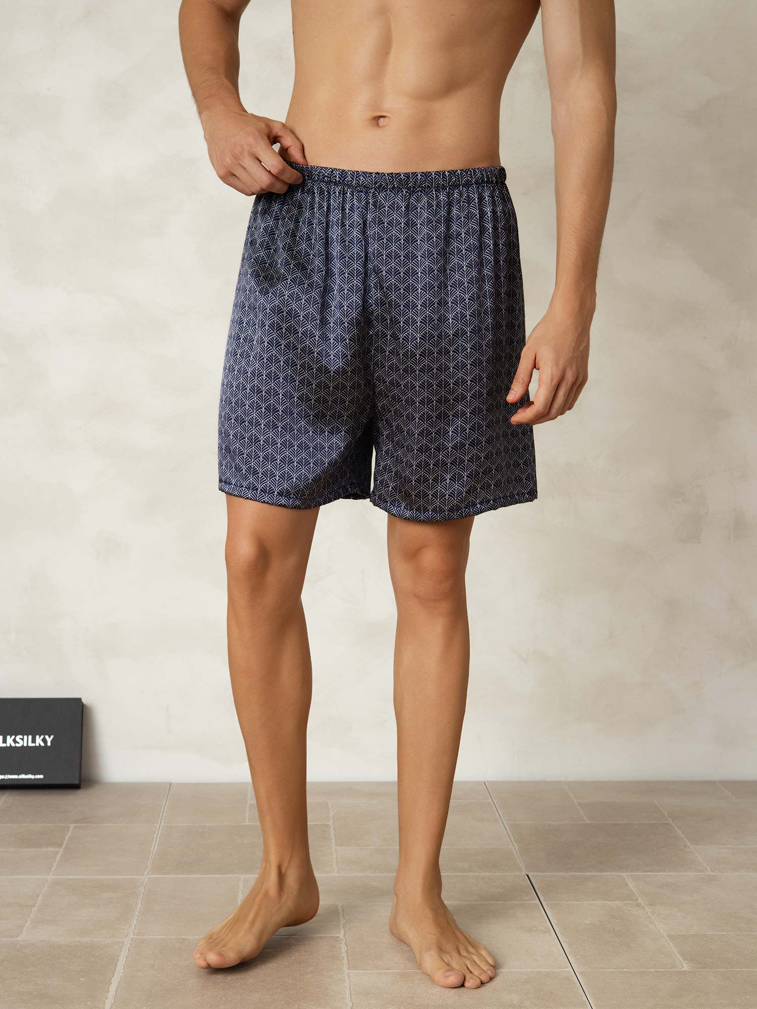 [Navy Ginkgo] SilkSilky  Men's Sleep Shorts 001