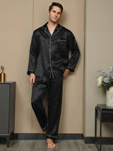 [Black] SilkSilky  Long Sleeve Lapel Collar Men's Pajamas 004