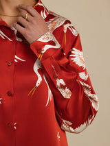 [Wine] SilkSilky  Long Sleeve Lapel Collar Women's Shirt 004