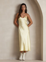 [Light Yellow] SilkSilky  Spaghetti Strap V Neck Dress 001