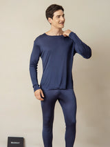 [Dark Blue] SilkSilky  Silk Jersey Long Sleeve Round Neck Men's Long Johns 003
