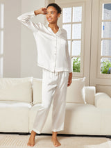 [White] SilkSilky  Long Sleeve Lapel Collar Women's Pajamas 005