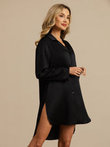 [Black] SilkSilky  Long Sleeve Lapel Collar Nightshirt 004