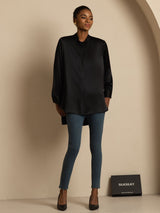 [Black] SilkSilky  Long Sleeve Stand Collar Blouse 006
