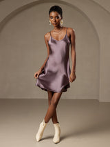 [Purple Gray] SilkSilky  Spaghetti Strap V Neck Dress 003