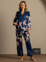 [Dark Blue] SilkSilky  Long Sleeve Lapel Collar Women's Pajamas 007