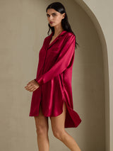 [Wine] SilkSilky  Long Sleeve Lapel Collar Nightshirt 003