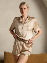 [Champagne] SilkSilky  Short Sleeve Lapel Collar Women's Pajamas 004