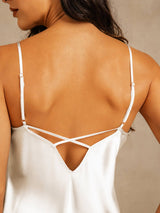 [White] SilkSilky  Spaghetti Strap V Neck Nightgown 005
