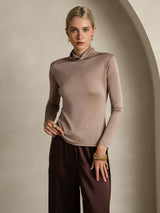 [Khaki] SilkSilky  Long Sleeve Turtle Neck Women's T-Shirt 001