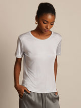 [Silver] SilkSilky  100% Silk Jersey Short Sleeve Round Neck Women's T-Shirt 003