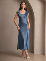 [Real Teal] SilkSilky  Cap Sleeve Dress 001