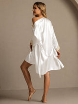 [White] SilkSilky  3/4 Sleeve V Neck Nightgown&Robe Set 002