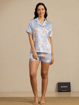 [Light Blue] SilkSilky  Short Sleeve Lapel Collar Women's Pajamas 007